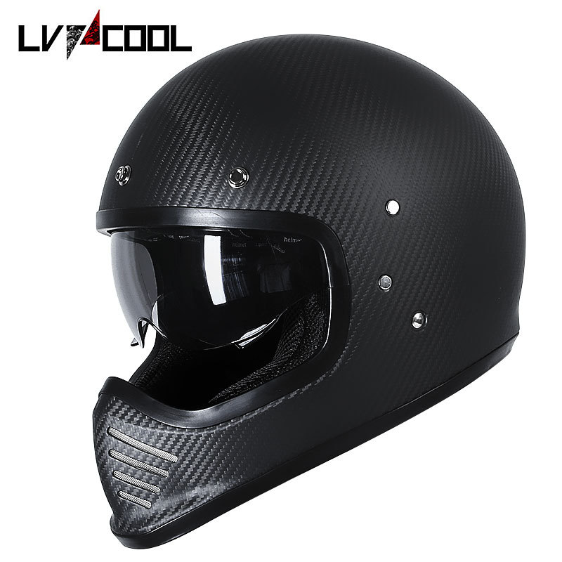 Lvcool Kart casco completo casco de la vendimia de los hombres y de las mujeres de La Motocicleta Harley motocicleta de fibra de carbono de crucero de fibra de carbono casco completo