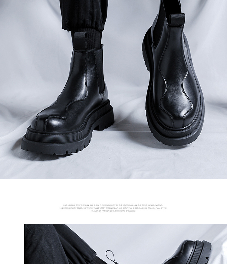 Black Leather Chukka Boots For Men, Trendy Raised Sole Footwear_voghion.com