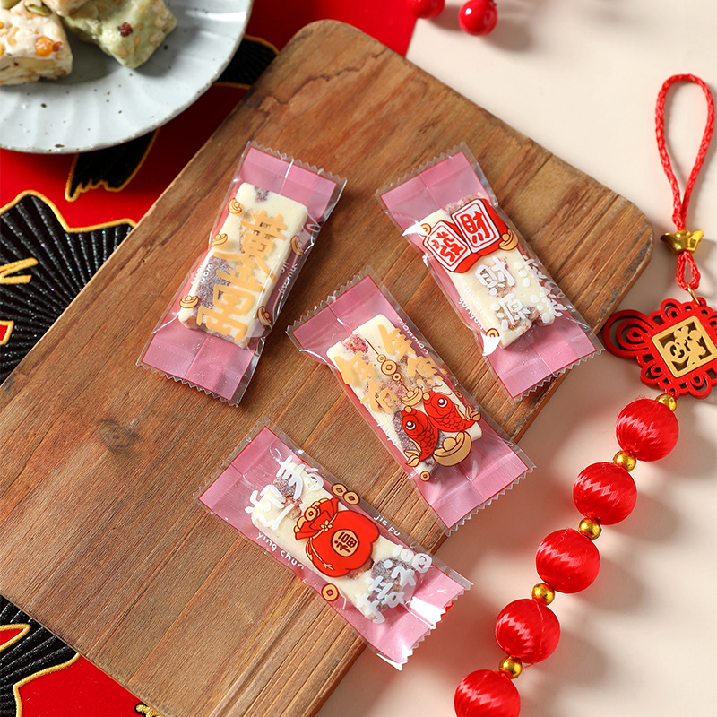 2024 Año Nuevo engrosado Dragon año turrón bolsa de embalaje hornear café azúcar máquina de sellado bolsa copo de nieve crujiente bolsa de dulces