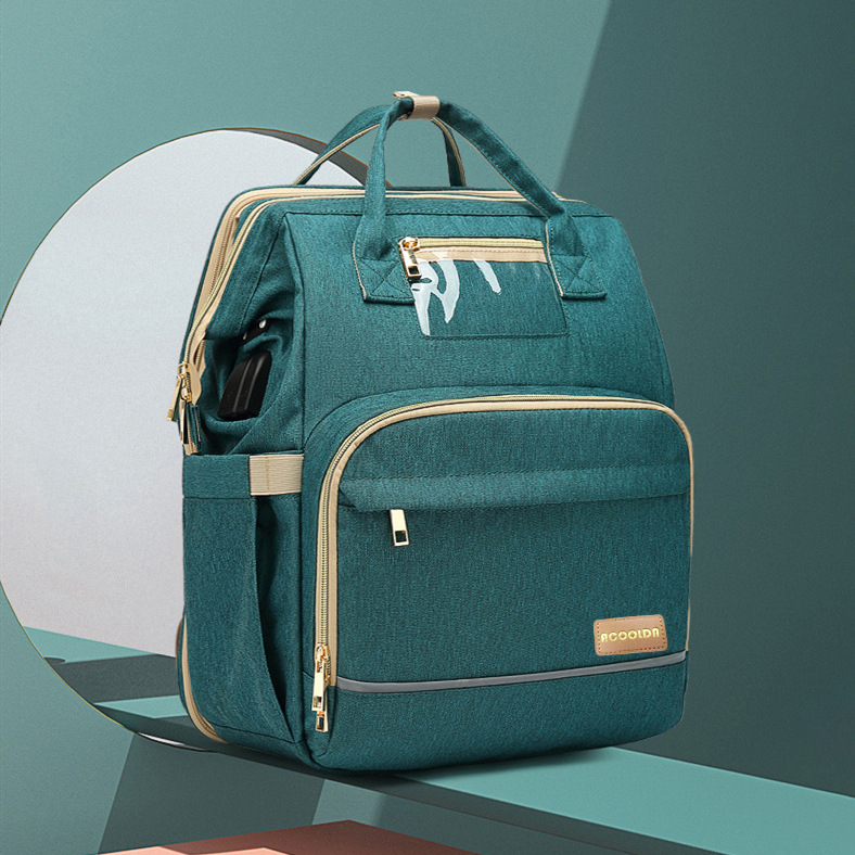 Folding Crib, Baby Multifunctional Waterproof and Insulated Mother and Baby Backpack, Large Capacity Mommy Bag Storage