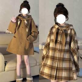 原版做法复古高级感穿搭连帽斗篷双面呢大衣中长款小个子毛呢外套