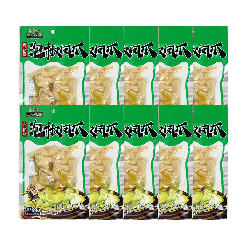 三只松鼠泡椒凤爪100g袋装老坛酸辣味熟食零食卤鸡爪即食零食