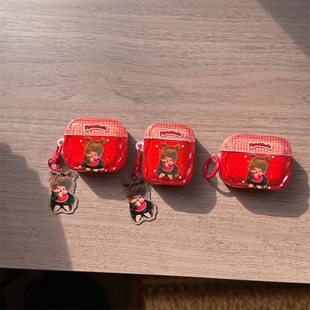 Fun cartoon red plaid Munchiqi suitable for Airpods4/pro3 headphone protective case second and third generation new style