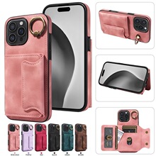 适用iPhone17肤感二代指环扣左右开卡包手机壳 苹果16插卡支架A55