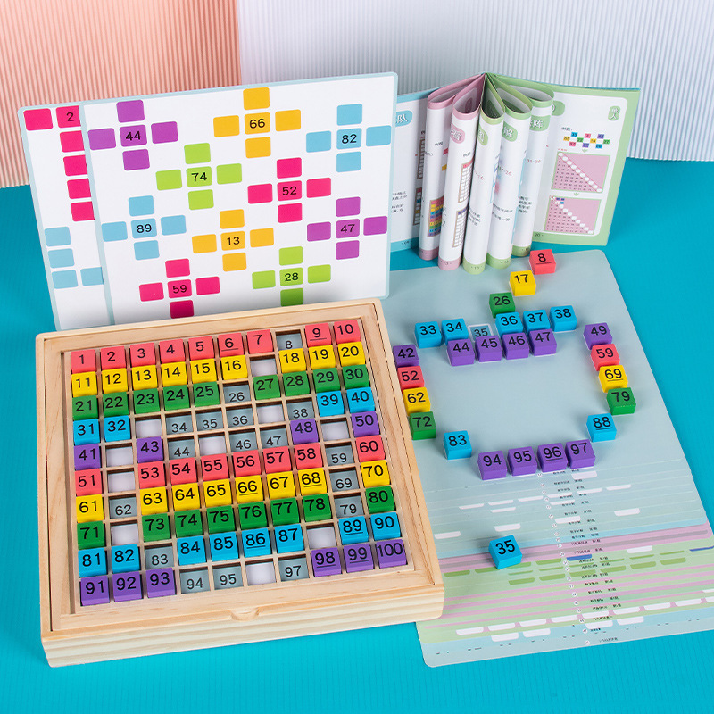 Cientos de tablas Montessori Pensamiento matemático Ilustración digital Aprendizaje de artefactos aritméticos suma y resta juguetes educativos para niños pequeños