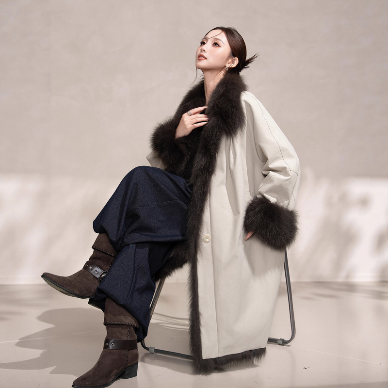 90 Goose down Jacket Fox Fur Windbreaker 2025 Winter New down Jacket Parka Mid-Length Elegant Outwear Jacket