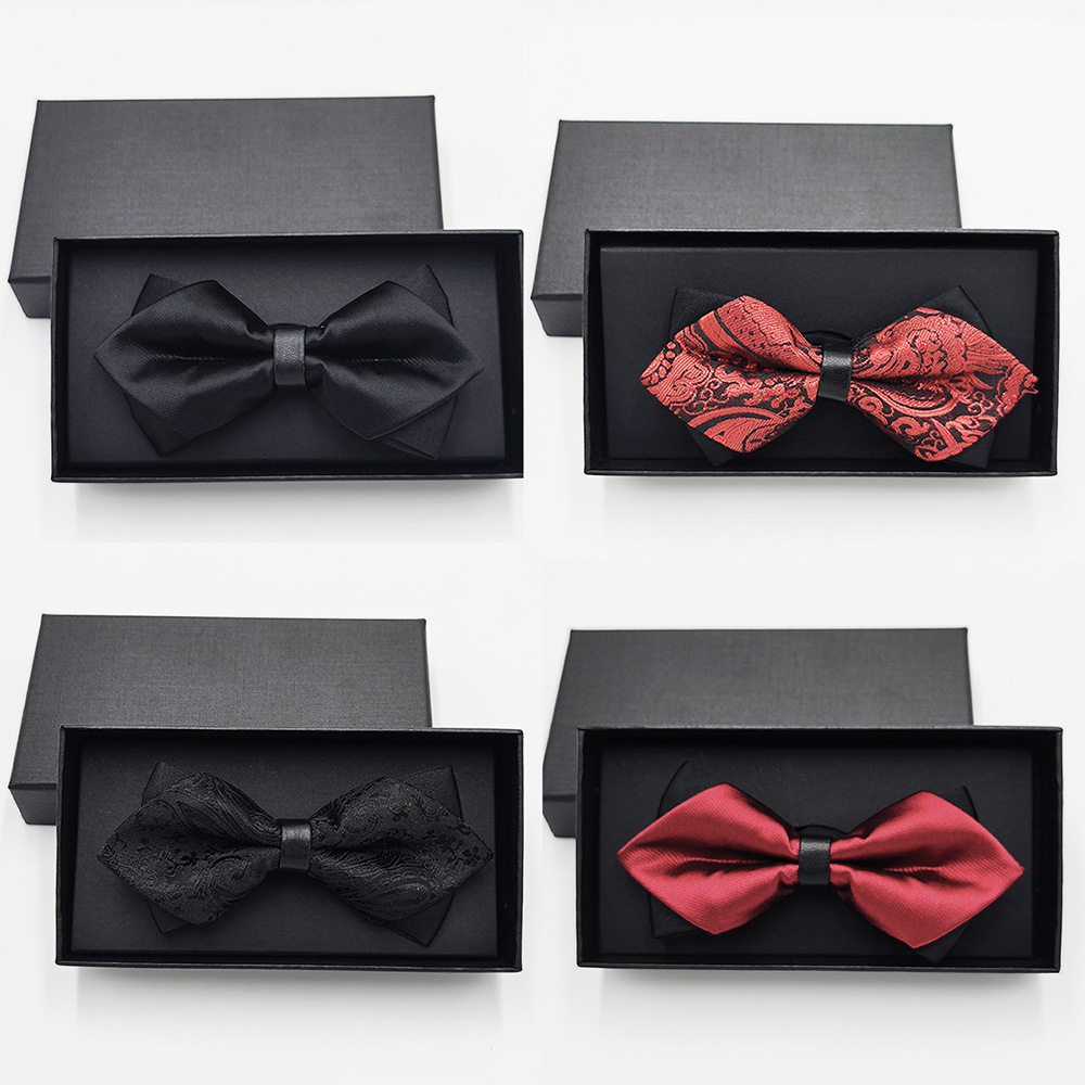 Pajarita negra de color sólido para hombre Boda británica Boda novio padrino traje camisa arco caja de regalo embalaje