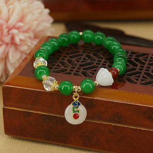 New Imitation White Jade Ruyi Ping An Buckle Bracelet Temperament Student Hand Jewelry National Style Ancient Style Ancient Style Ethnic Style Bracelet