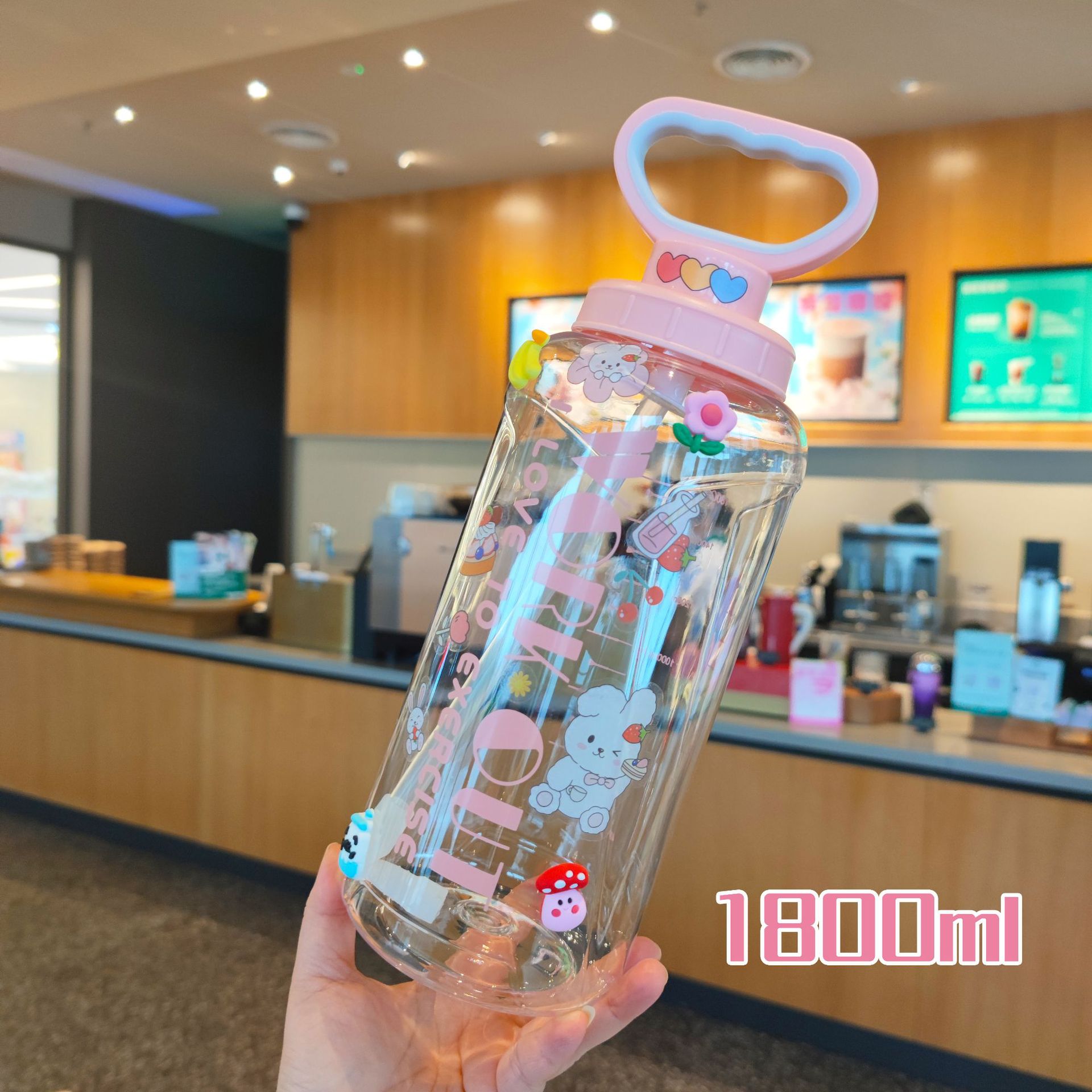 Fábrica al por mayor verano deportes al aire libre fitness portátil mango hervidor de gran capacidad paja campana taza agua 1800ml