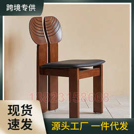 中古风实木餐椅复古雕刻鱼尾靠背椅大户型设计师新中式餐厅椅子