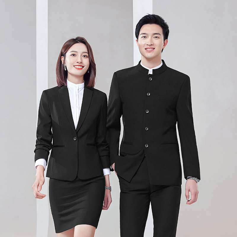 Unisex business suit set, hotel uniform, men's Zhongshan suit, formal suit, women's receptionist uniform