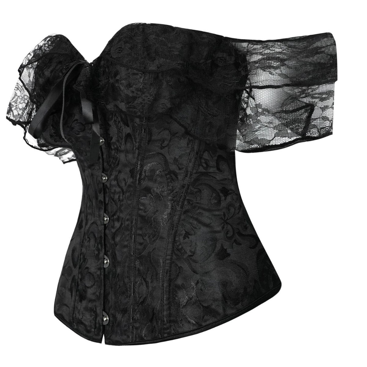 Corset nuevo retro encaje hueso de pescado chaqueta en forma de correa de hombro con manga de burbuja reunida soporte de pecho chaqueta