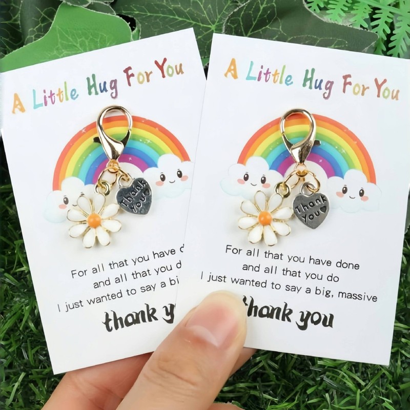 跨境新款A Little Hug For You英文感恩祝福卡创意卡通花朵钥匙扣|undefined