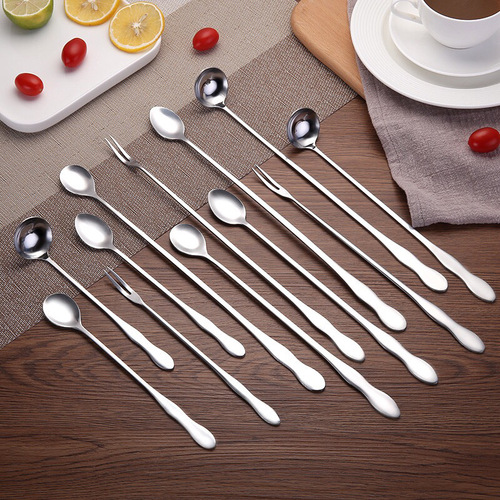 Stainless steel ice spoon creative gourd handle bar stirring spoon long handle oil spoon can be added with logo honey spoon