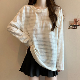 Plus Size Women's Autumn Clothing for Fat Girls Loose Long-Sleeved T-Shirt Bottoming Shirt Slimming Look Belly-Covering Lazy Style Right Shoulder Top