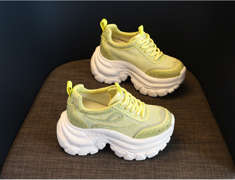 Giày sneaker chunky nữ đế dày mặt lưới đính đá tăng chiều cao — Màu đen chi tiết 4