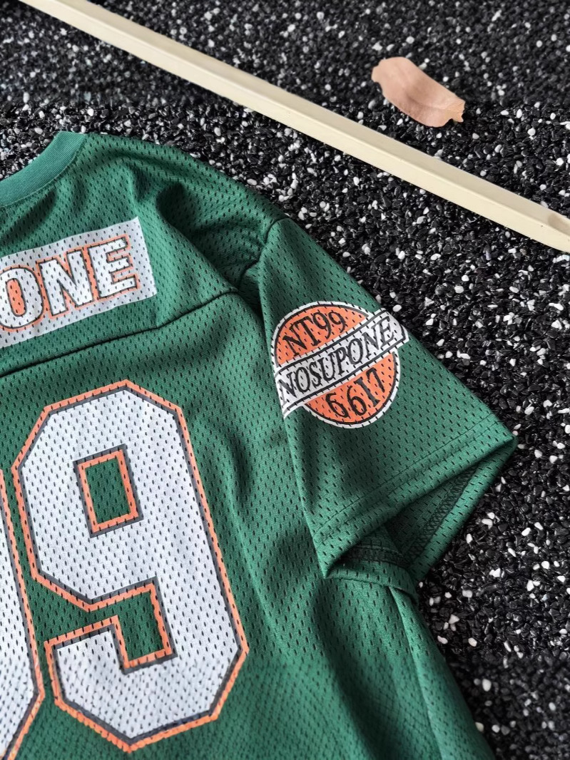 Unisex vintage mesh V-neck football jersey T-shirt detail 3