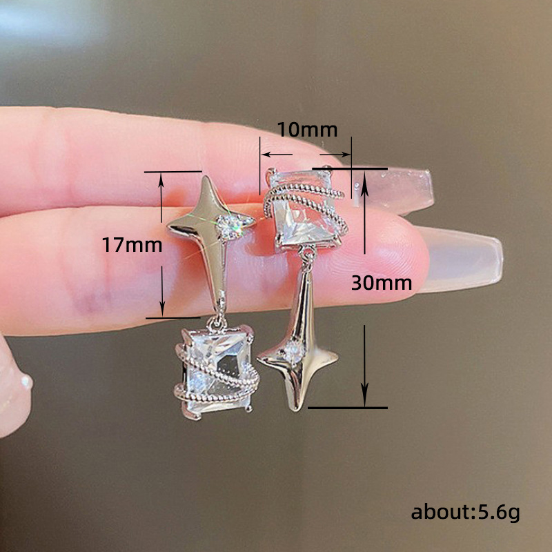 1 Pair Simple Style Star Rectangle Asymmetrical Plating Inlay Copper Zircon Drop Earrings display picture 1