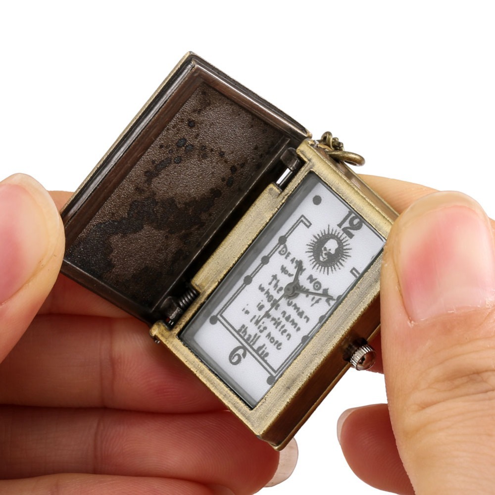 Rectangle Dial Shape Retro Vintage Style Book Anime Cartoon Alloy Strap Quartz Pocket Watch