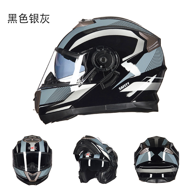 Motosiklet kaskı (dəbilqə) – Motuoche Full Face - black-silver-gray-transparent-lens-m