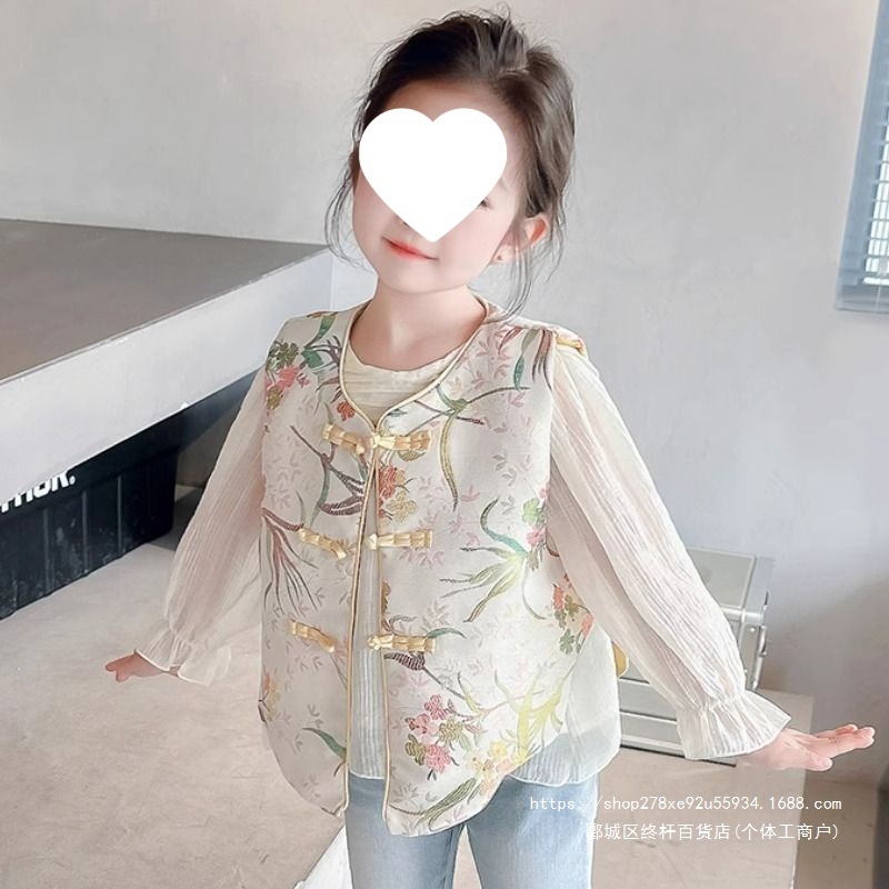 女童马甲套装春秋新中式儿童洋气中国风春季宝宝衬衫春装两件套