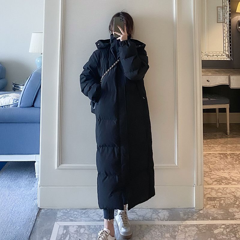 Down Cotton Jacket for Women 2023 Winter Korean Style Over-The-Knee Cotton Jacket Extra Long to Ankle Student Drama Exam Cotton Jacket
