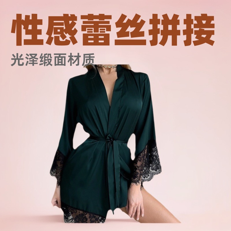 European and American Cross-Border Home Wear New Large Size Home Wear Sexy Pajamas Women's Summer Sexy Lace Splicing Intimates Nightgown