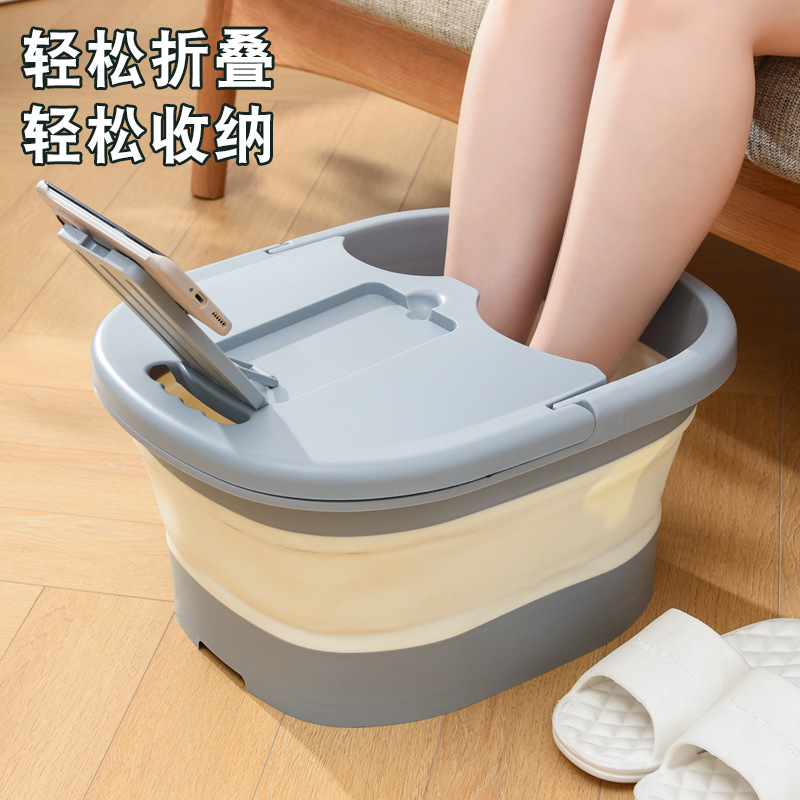 Foot bath basin, foldable, household massage health foot soaking tub with cover for below the knee, insulated plastic foot bath for dormitory