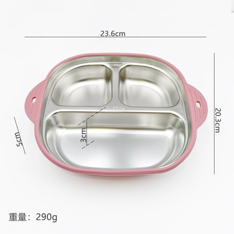 亚马逊不锈钢儿童餐盘带吸盘母婴餐具可拆卸吸盘碗宝宝304分格盘|undefined