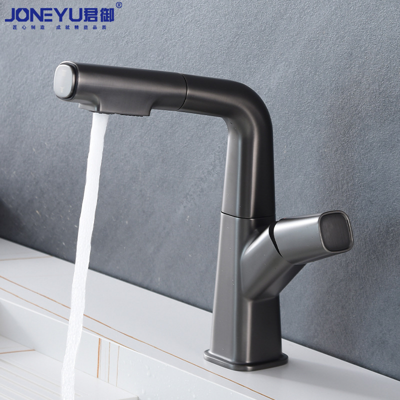 Lord's gun ash pulls face basin faucet can be raised and rotated 360 degrees dual mode cold and hot face basin faucet copper body