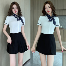 足浴中心足疗店2024性感工作服百褶裙衬衣沐足技师工衣套装女1005