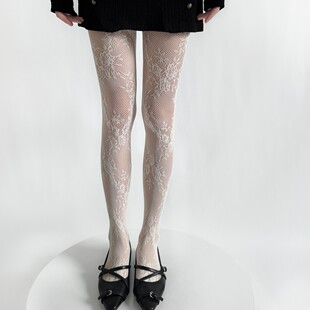Vintage Hollow Flower Lace Spice Jacquard Stockings Y2K Fishnet Stockings Black Sexy Anti-Hook Silk Base Stockings Women