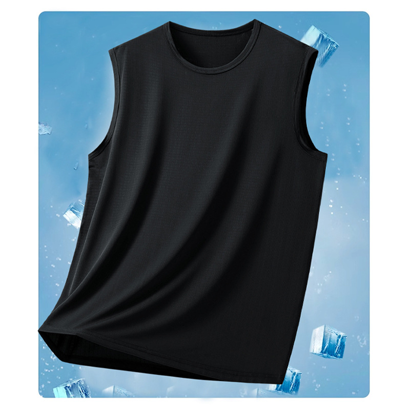 Verano de 2025 nuevo chaleco de seda de hielo de nuevo tipo chaleco de cuello redondo de hombre chaleco de deporte casual sin mangas