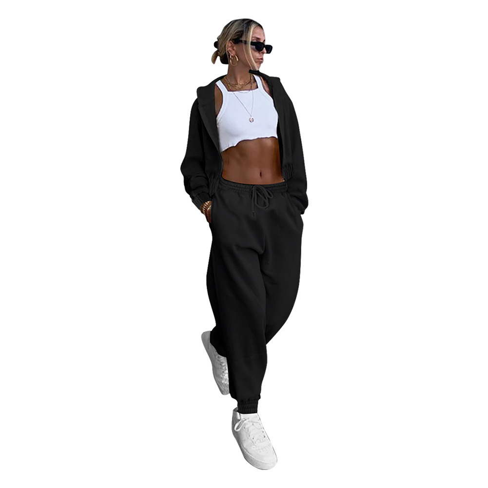 Women's Jacket Padded Sweatshirt Hooded Casual Sweatshirt Two Piece Set_voghion.com