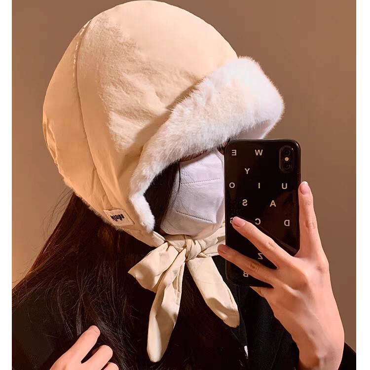 新款羽绒棉帽子女冬季加绒护耳帽绑带骑行保暖防寒滑雪休闲雷锋帽|undefined