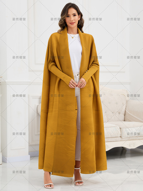 中东跨境大码女装阿巴亚礼服三宅一生褶皱abaya开衫蝙蝠袖外套长|undefined