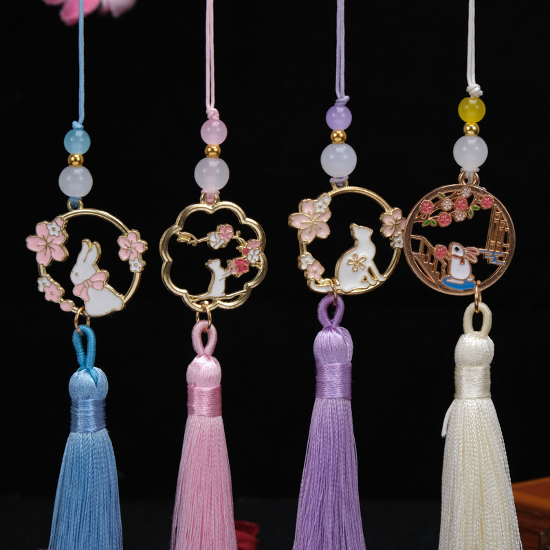 中秋节玉兔猫咪流苏挂件服装饰品diy情侣款箱包车内挂饰厂家批发|undefined