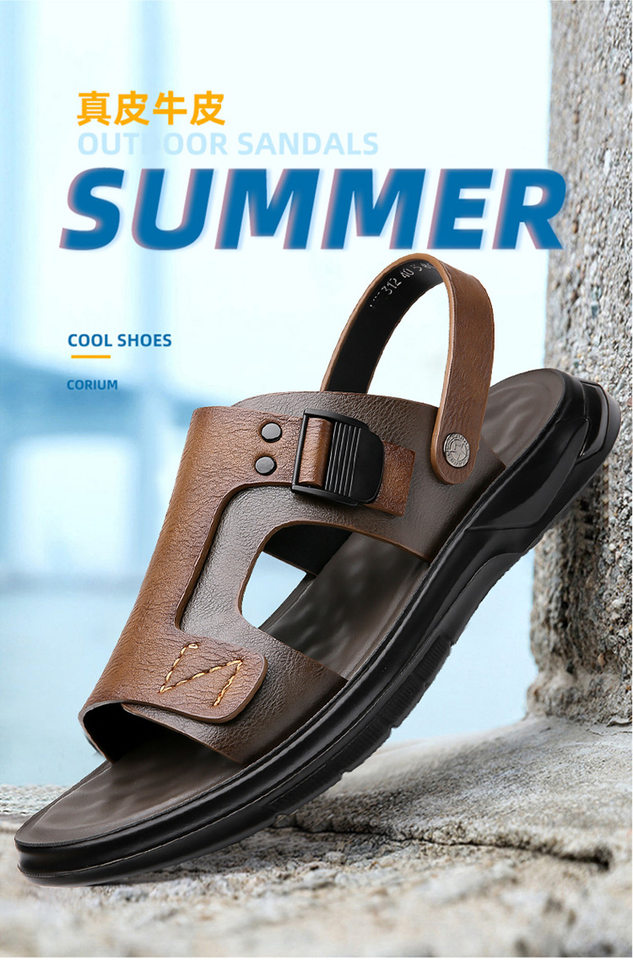 Dép sandal nam quai ngang đế mềm lót cao su non, đi biển và lái xe đa năng — Màu nâu, màu xám chi tiết 1