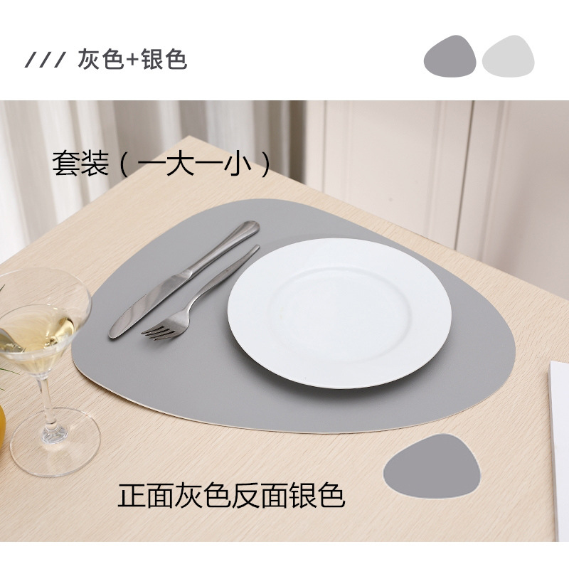 En stock de doble color de doble cara de cuero nórdico mantel impermeable a prueba de aceite de aislamiento térmico antideslizante hogar en forma de gota placemat conjunto