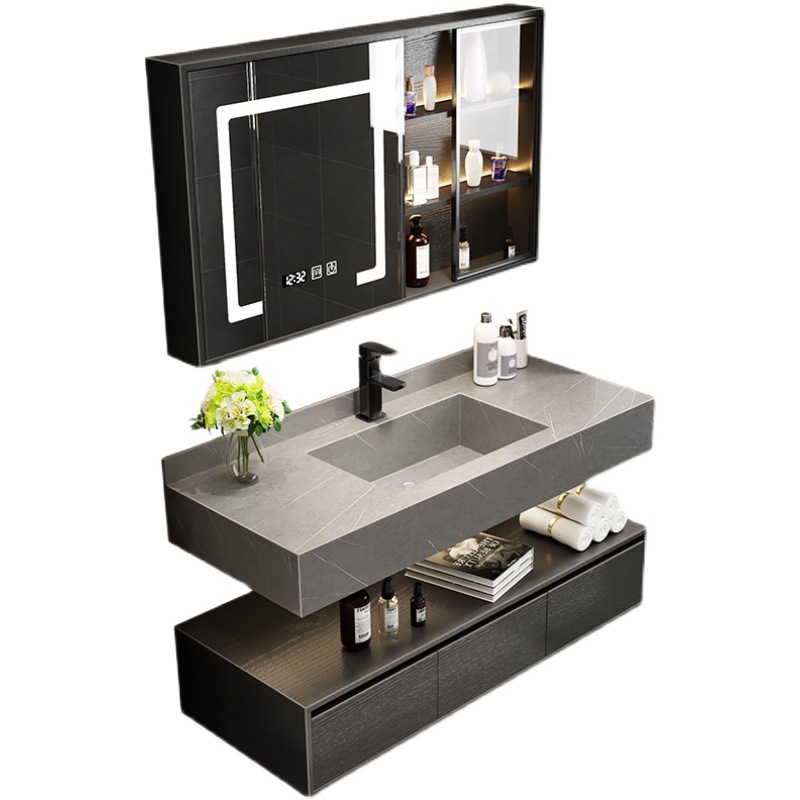 Placa de roca minimalista moderno integrado cuenca baño gabinete combinación hogar Baño lavabo inteligente espejo lateral gabinete