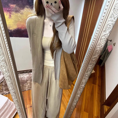 卡其色外搭针织开衫女早秋感穿搭宽松慵懒老钱风披肩毛衣外套