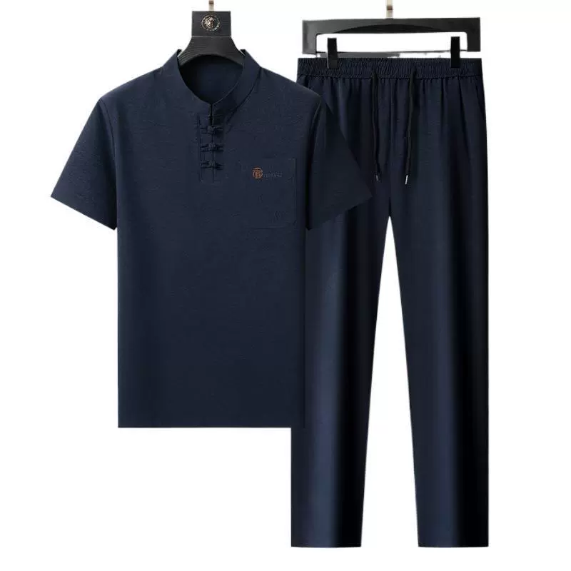 Костюм Тан для среднего и пожилого возраста, летний модный костюм с короткими рукавами для папы, повседневный летний спортивный комплект из двух предметов в китайском стиле для дедушки