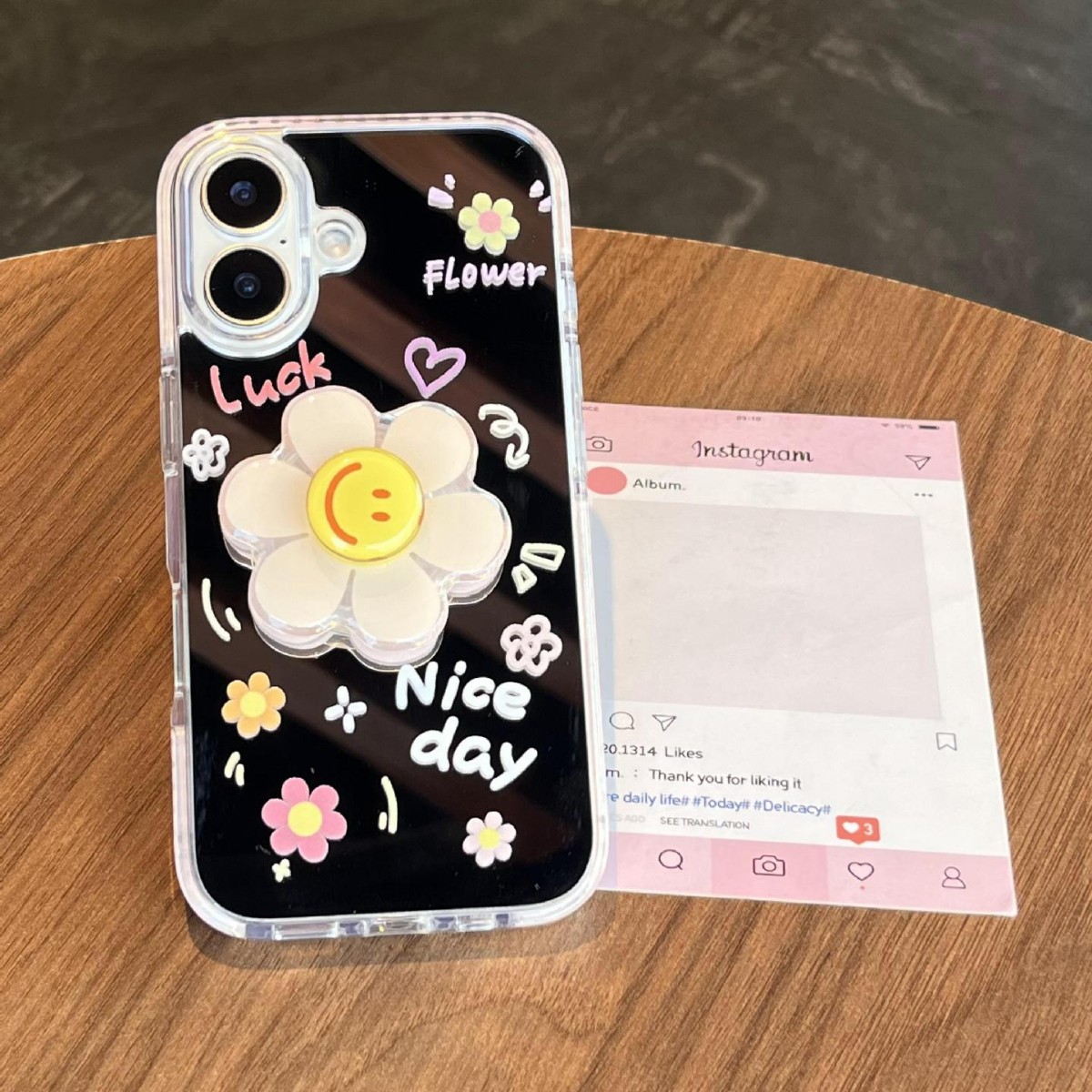 Verano pantalla completa pequeña flor pequeña espejo inglés adecuado para Apple 16ProMax funda para teléfono móvil 15/14 New 15Pro Mujer 13