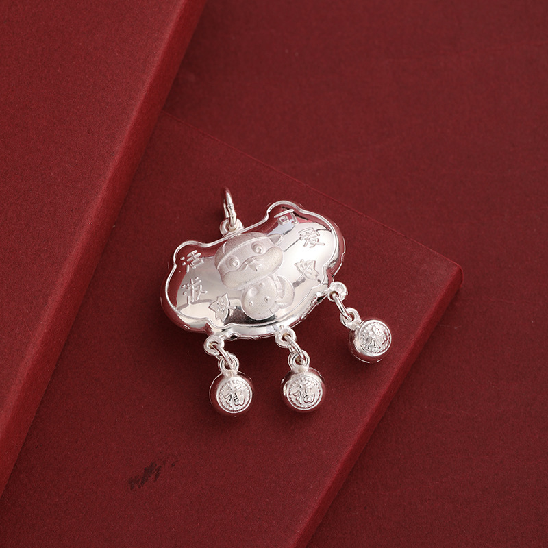 999 Sterling Silver Baby Long Life Lock Pies Silver Zodiac Dragon Snake Safety Lock Niños Luna Llena Baby Silver Lock