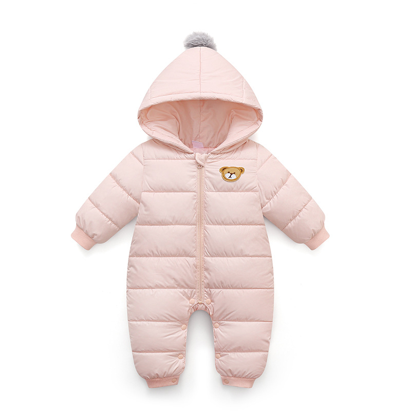 INS popular transfronterizo exclusivo Otoño e Invierno moda nueva Bola de piel con capucha color sólido cálido bebé mono mameluco