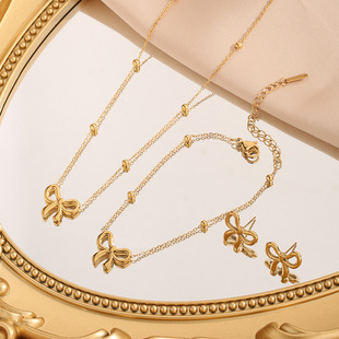 Cute round beads with bow stainless steel, fashionable universal bracelet, jewelry, accessory, simple and elegant design