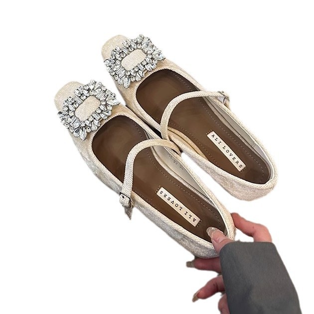 Demi-season retro Mary Jane shoes with a strap with rhinestones…