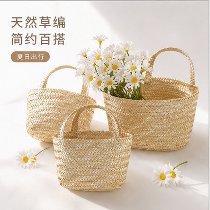 Simple pastoral style straw woven handbag for seaside vacations and outings, suitable for daily use, available for wholesale and customization