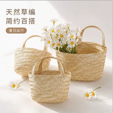 Simple pastoral style straw woven handbag for seaside vacations and outings, suitable for daily use, available for wholesale and customization