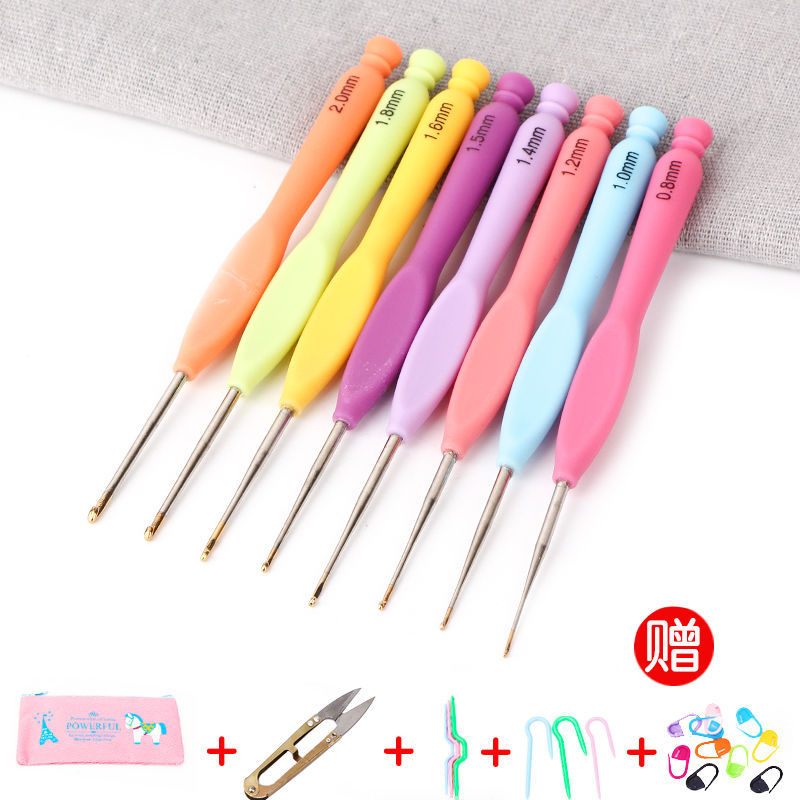 Traje de herramienta de ganchillo tejido a mano aguja de palo de lana marca de aguja hebilla aguja de giro con bolsa de almacenamiento aguja de gancho de aluminio